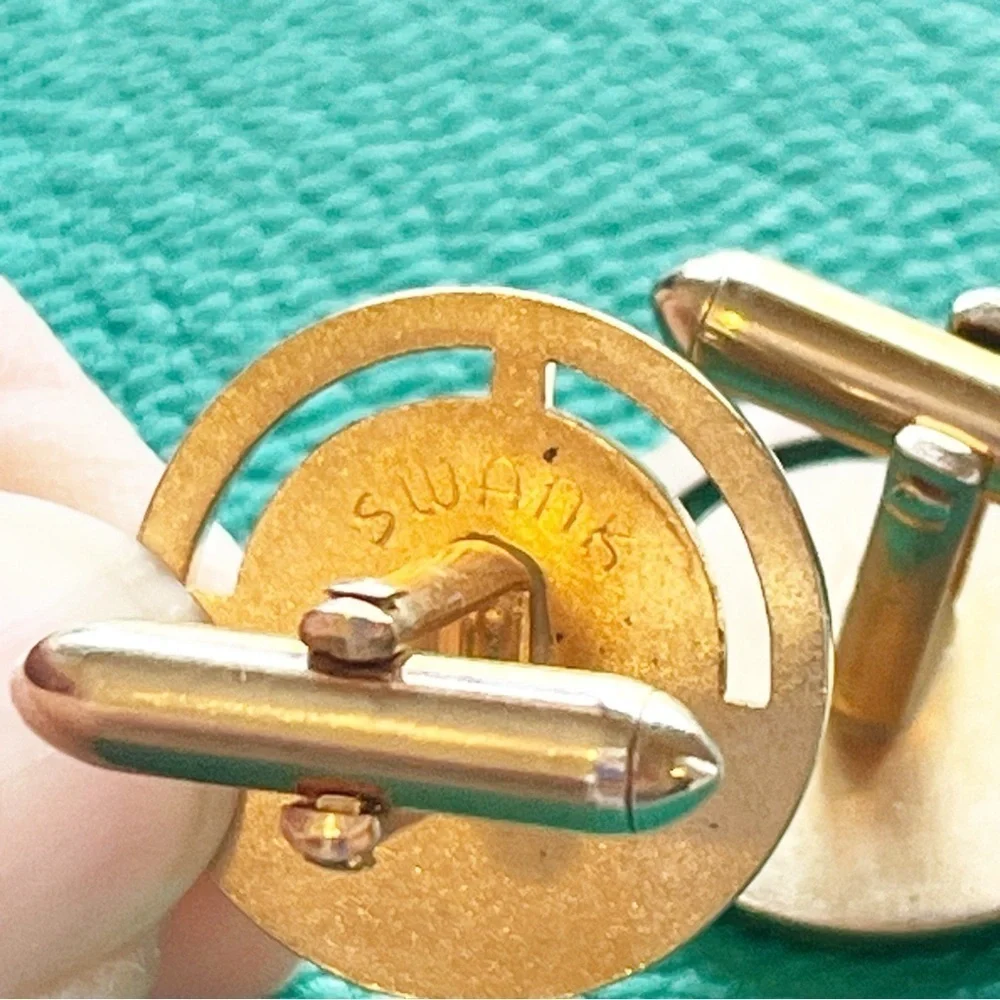 SWANK Cufflinks Gold Tone Round Mid Century Bullet Signed Classic Vintage